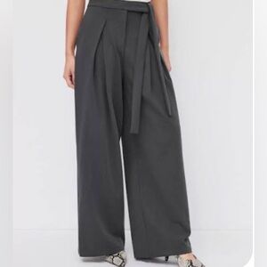 Metro 7 Wide-Leg Tie Waist Pants in Charcoal